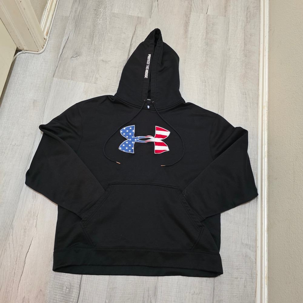 Under Armour Protect This House Hoodie Men's XL Black American Flag 4th of July